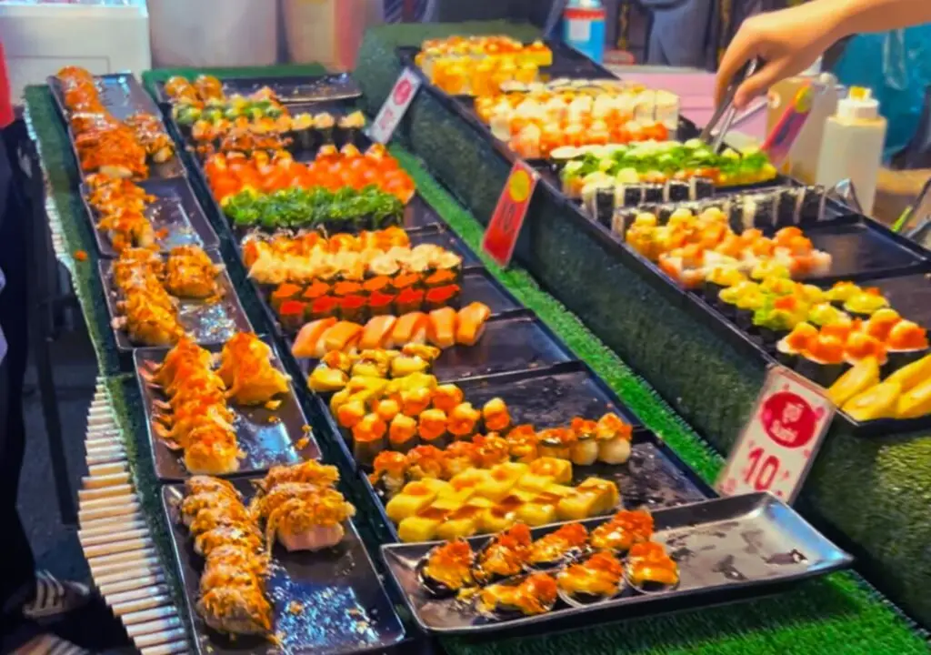 Sushi on a chinese night market in Chiang Mai, Thailand.