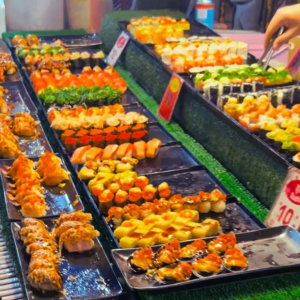 Sushi on a chinese night market in Chiang Mai, Thailand.